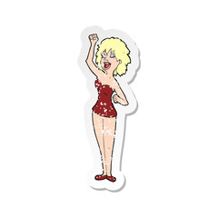 retro distressed sticker of a cartoon dancing woman