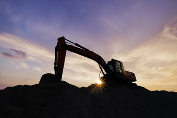 Silhouette excavator Construction equipment of  street construction. Business construction....