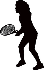 a girl playing tennis, silhouette vector