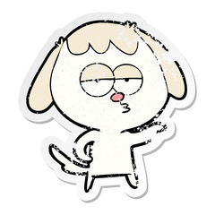 distressed sticker of a cartoon bored dog