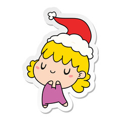 christmas sticker cartoon of kawaii girl