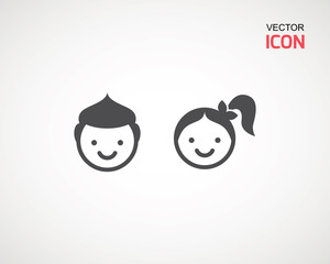 girl and boy icon on white background. child symbol . Kids icons , children vector illustration.