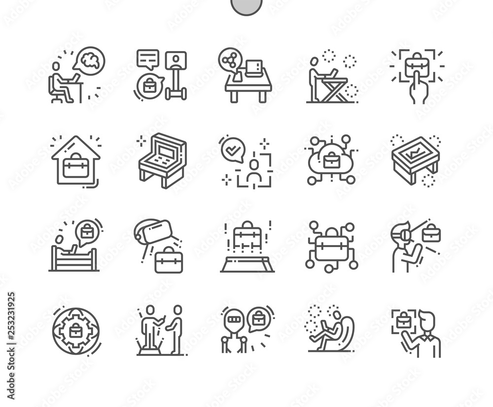 Poster workspace of the future well-crafted pixel perfect vector thin line icons 30 2x grid for web graphic