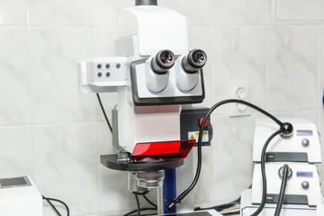 Equipment  microscope to study experiments of new drugs. Pharmacology and science.