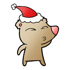 gradient cartoon of a whistling bear wearing santa hat