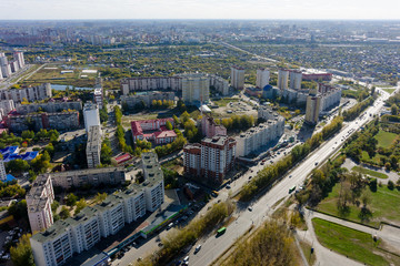 Bird eye view on Scherbakova street. Tyumen. Russia