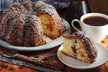 A biscuit cake with chocolate