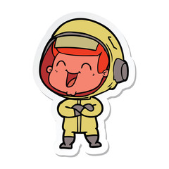 sticker of a happy cartoon astronaut