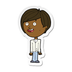 sticker of a cartoon happy surprised boy