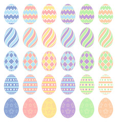 Pastel color vector illustration of Easter eggs on a white background.