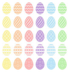 Easter eggs, collection of easter eggs. Beautiful Easter eggs collection. Various patterns and pastel colors - high quality vector.