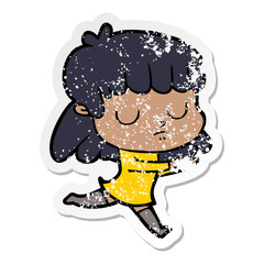 distressed sticker of a cartoon indifferent woman