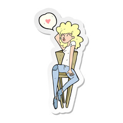 sticker of a cartoon woman posing on chair