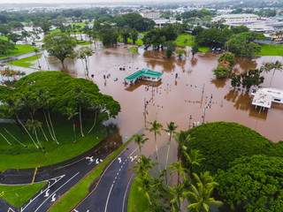 Flooded Park in Hilo Hawaii after big storm
