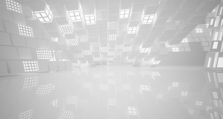 Abstract parametric white interior with neon lighting. 3D illustration and rendering.