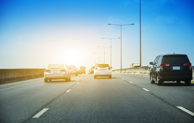 Car driving on highway  road,Car parked on road and Small passenger car seat on the road used for daily trips