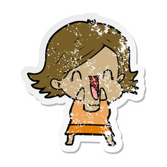 distressed sticker of a cartoon happy woman