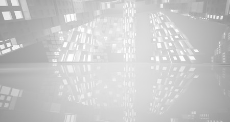 Abstract parametric white interior with neon lighting. 3D illustration and rendering.