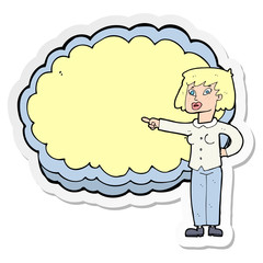 sticker of a cartoon woman with text cloud space