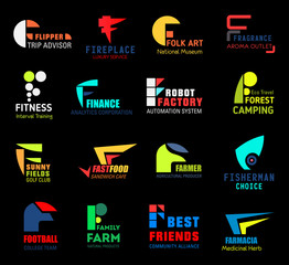 Letter F icons or symbols for business isolated