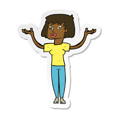 sticker of a cartoon woman holding up hands