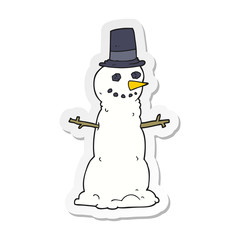 sticker of a cartoon snowman in top hat