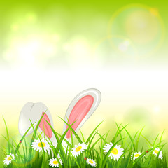 Green Nature Background with Easter Rabbit