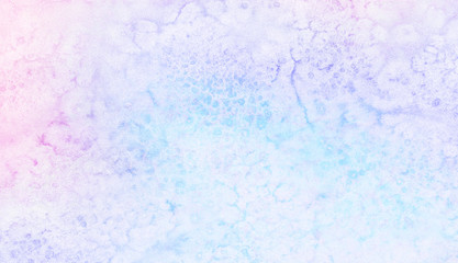 Abstract pastel colors wet effect hand drawn canvas. Grunge light sky pink, purple and blue shades aquarelle background. Watercolor paper textured illustration for design, vintage card, templates.