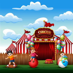 Happy children playing at the amusement