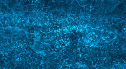 Cosmic neon light blue watercolor background. Paper textured aquarelle deep black canvas for modern creative design. Ocean foam and sea texture multicolor water color paint illustration