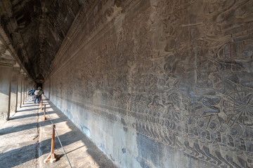 Gallerie with relief in Angkor Wat temple