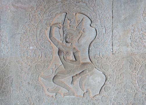 Relief of apsaras in the west entrance gallery of Angkor Wat temple