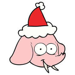 line drawing of a elephant face wearing santa hat