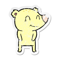 distressed sticker of a friendly bear cartoon