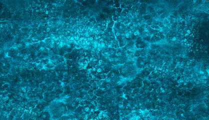 Cosmic neon light blue watercolor background. Paper textured aquarelle deep black canvas for modern creative design. Ocean foam and sea texture multicolor water color paint illustration