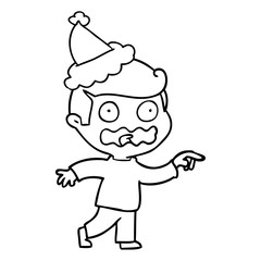 line drawing of a stressed out pointing wearing santa hat