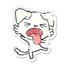 distressed sticker of a cartoon disgusted dog