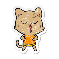 distressed sticker of a cartoon cat singing