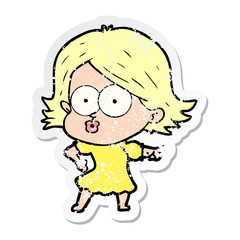 distressed sticker of a cartoon girl pouting