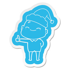 happy cartoon  sticker of a bald man wearing santa hat