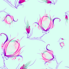 Watercolor illustration with beautiful abstract flower. Isolated on green background