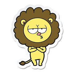sticker of a cartoon tired lion