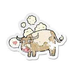 retro distressed sticker of a cartoon cow with love heart