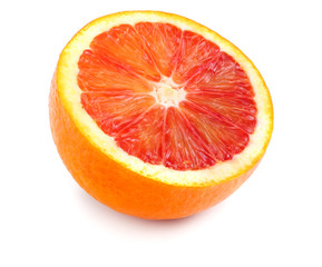 Red blood orange fruit with slices isolated on white background