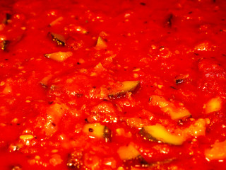 Self made Tomato Sauce with Zucchini with close-up and high resolution