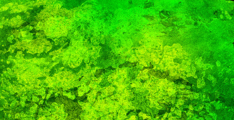 Abstract cosmic bright neon green northern lights watercolor background. Paper textured aquarelle canvas for modern creative design. Hand drawn texture water color paint illustration