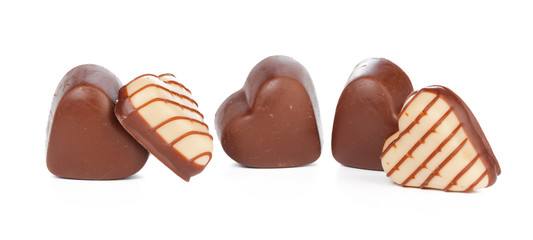 chocolate hearts isolated on white