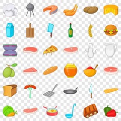 Bbq food icons set. Cartoon style of 36 bbq food vector icons for web for any design