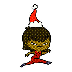 comic book style illustration of a woman wearing santa hat