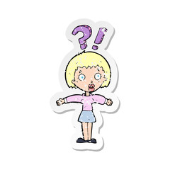 retro distressed sticker of a cartoon surprised woman